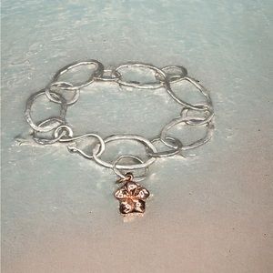 Circular Link Bracelet with Plumeria Flower Charm - Sterling Silver 925